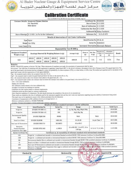 Laboratory Calibration Certificate: Balance OHAUS AX5202 (IPS-BL-B1) &ndash; Page 2/2