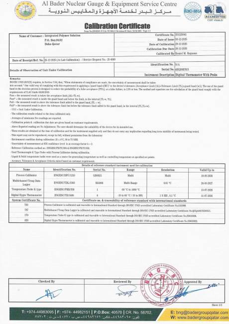 Plant Calibration Certificate: Digital Thermometer Fluke 52 II &ndash; Sheet 2/2